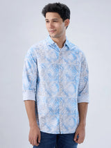 Men Shirt Print Blue Regular Fit