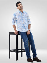 Men Shirt Print Blue Regular Fit