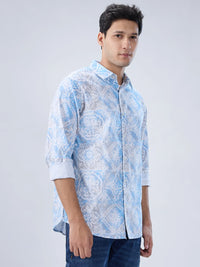 Men Shirt Print Blue Regular Fit