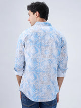 Men Shirt Print Blue Regular Fit