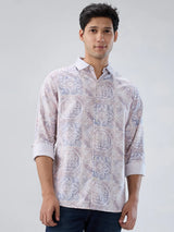 Men Shirt Print Pink Regular Fit