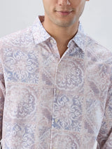 Men Shirt Print Pink Regular Fit