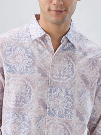 Men Shirt Print Pink Regular Fit
