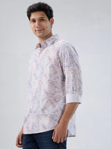 Men Shirt Print Pink Regular Fit
