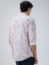 Men Shirt Print Pink Regular Fit