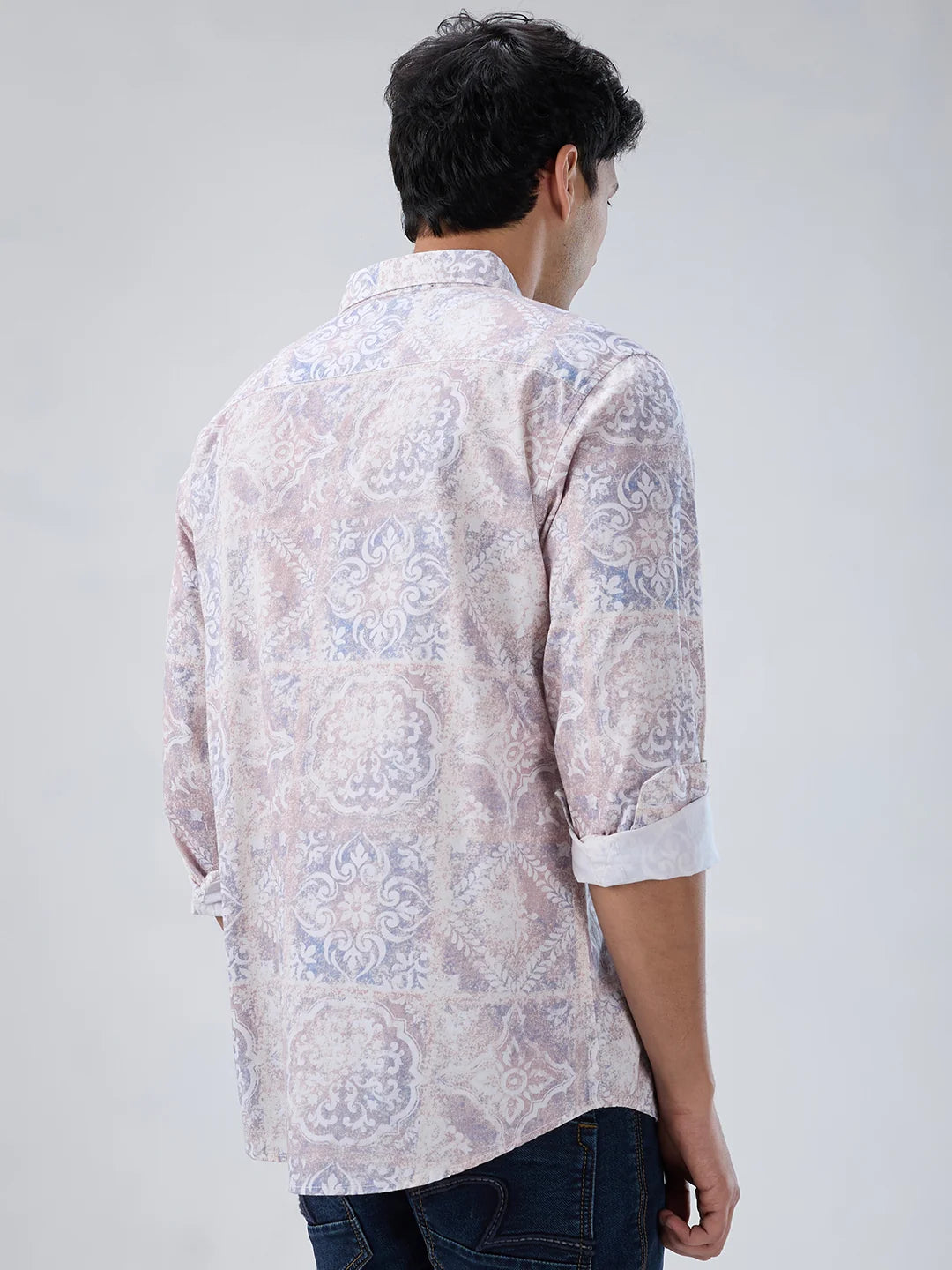 Men Shirt Print Pink Regular Fit