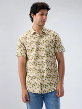 Men Shirt Print Beige Regular Fit