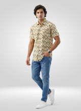 Men Shirt Print Beige Regular Fit