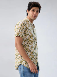 Men Shirt Print Beige Regular Fit