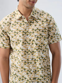 Men Shirt Print Beige Regular Fit