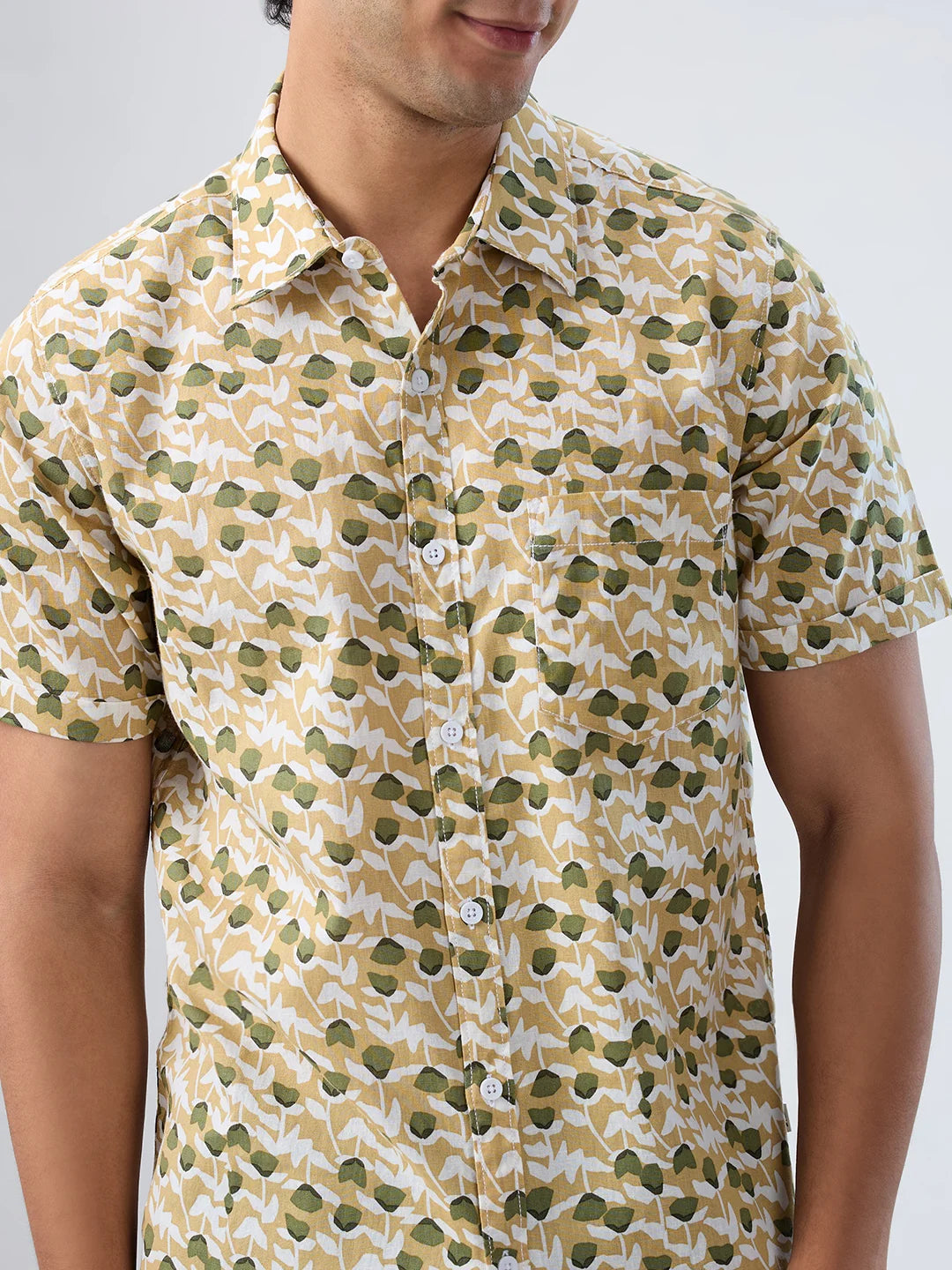 Men Shirt Print Beige Regular Fit