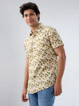 Men Shirt Print Beige Regular Fit
