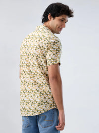 Men Shirt Print Beige Regular Fit