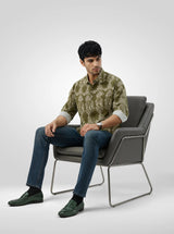 Men Shirt Print Green Regular Fit