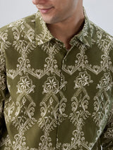 Men Shirt Print Green Regular Fit