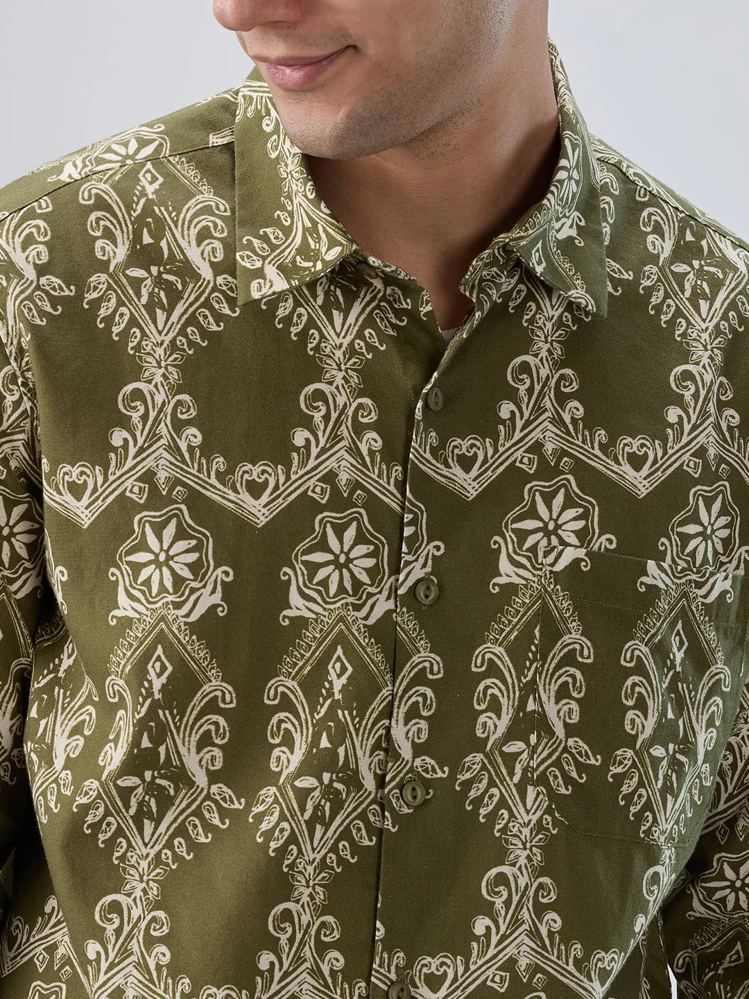 Men Shirt Print Green Regular Fit