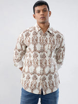 Men Shirt Print Off White Regular Fit