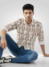Men Shirt Print Off White Regular Fit