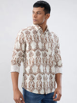 Men Shirt Print Off White Regular Fit