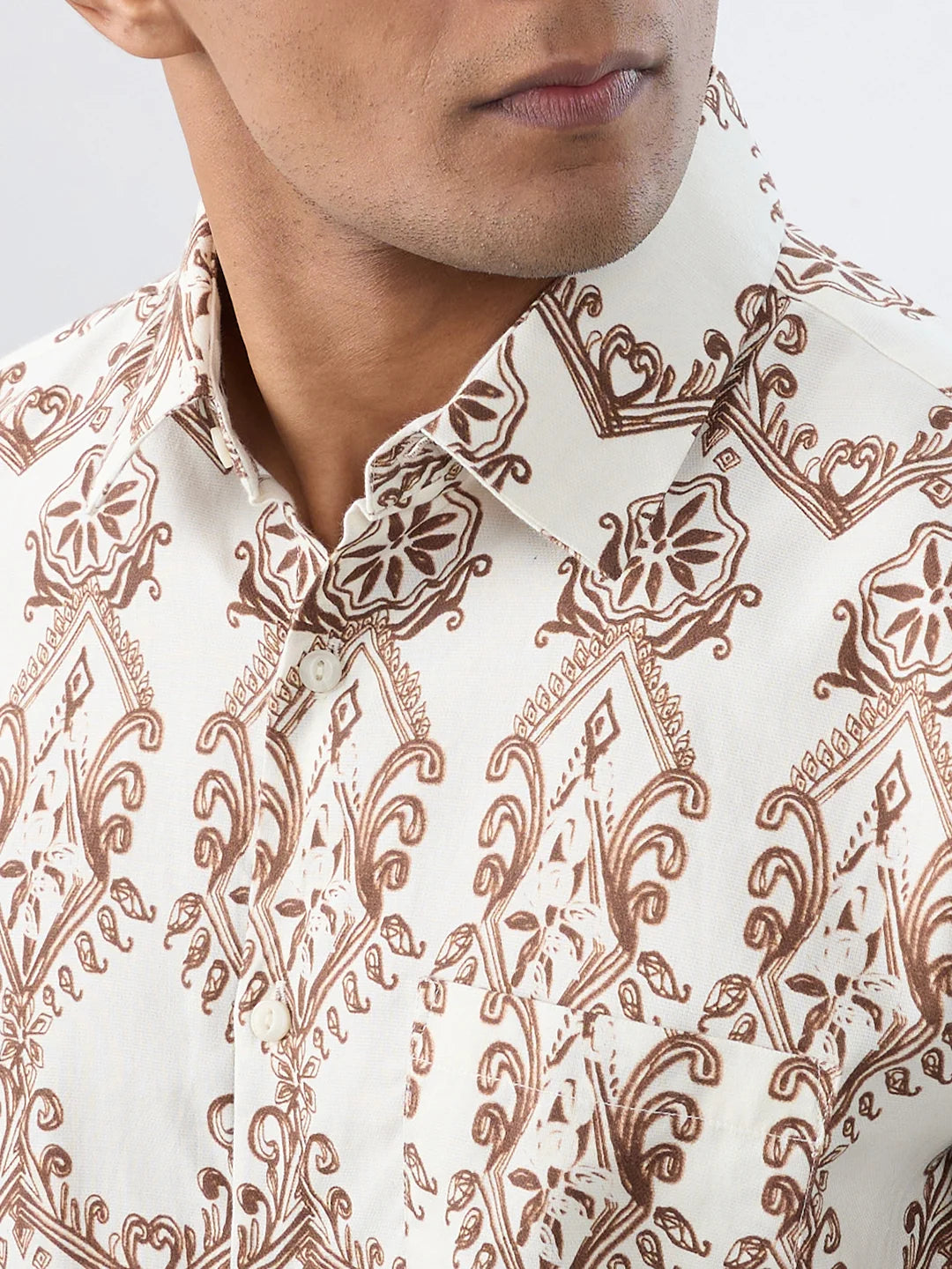 Men Shirt Print Off White Regular Fit