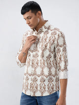 Men Shirt Print Off White Regular Fit