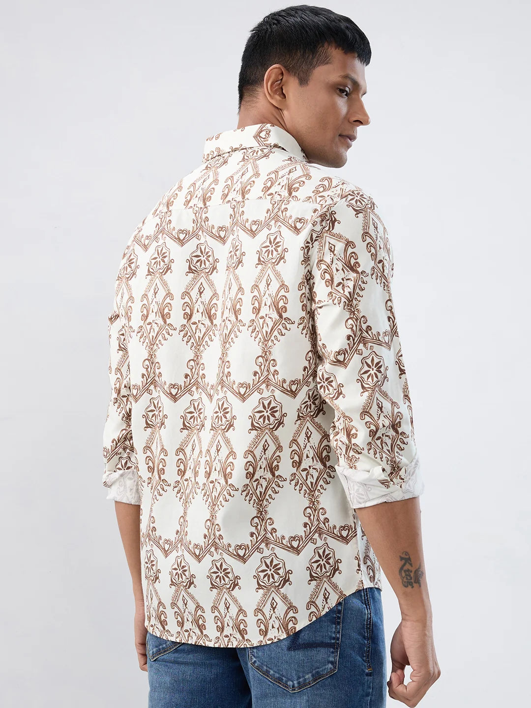 Men Shirt Print Off White Regular Fit