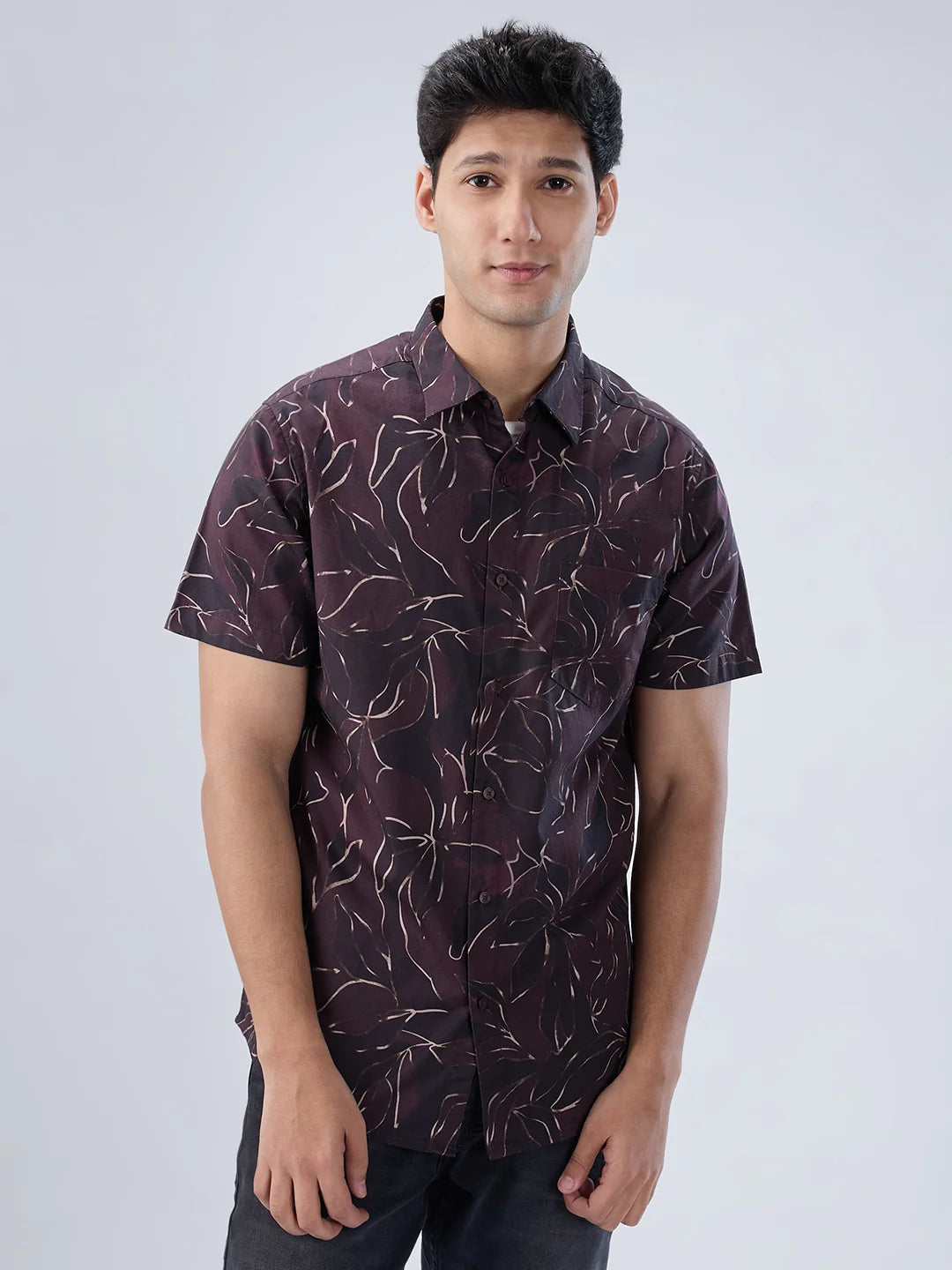 Men Shirt Print Red Regular Fit