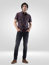 Men Shirt Print Red Regular Fit