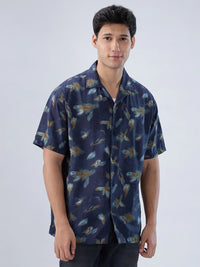 Men Shirt Print Navy Blue Relaxed Fit