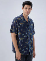Men Shirt Print Navy Blue Relaxed Fit