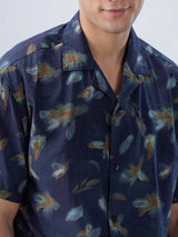 Men Shirt Print Navy Blue Relaxed Fit