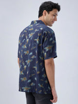 Men Shirt Print Navy Blue Relaxed Fit