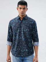 Men Shirt Print Blue Regular Fit