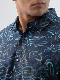 Men Shirt Print Blue Regular Fit