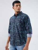 Men Shirt Print Blue Regular Fit