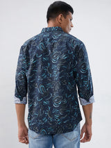 Men Shirt Print Blue Regular Fit