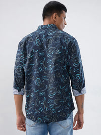 Men Shirt Print Blue Regular Fit