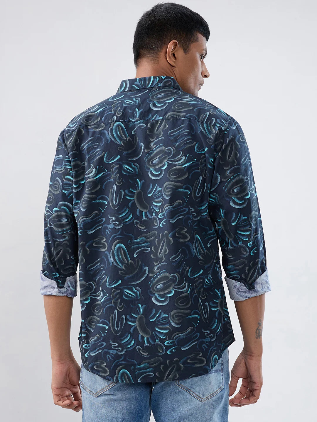 Men Shirt Print Blue Regular Fit
