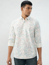 Men Shirt Print Off White Regular Fit
