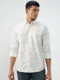 Men Shirt Print Off White Regular Fit
