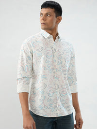 Men Shirt Print Off White Regular Fit