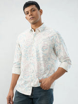 Men Shirt Print Off White Regular Fit
