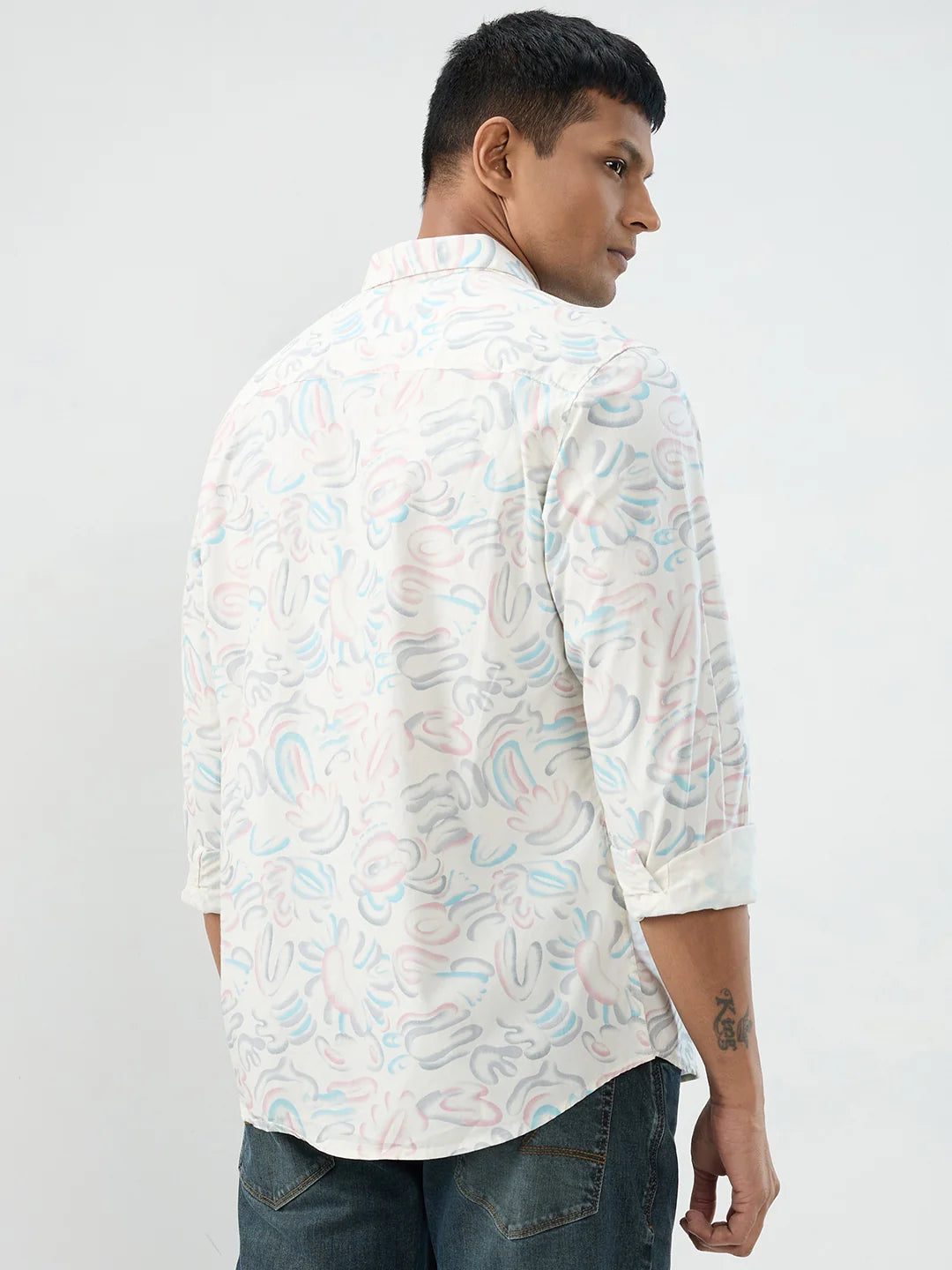 Men Shirt Print Off White Regular Fit