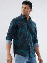 Men Shirt Print Green Regular Fit