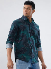 Men Shirt Print Green Regular Fit