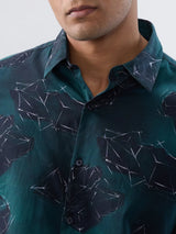 Men Shirt Print Green Regular Fit