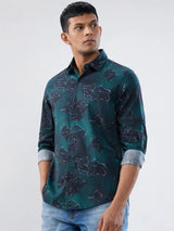 Men Shirt Print Green Regular Fit