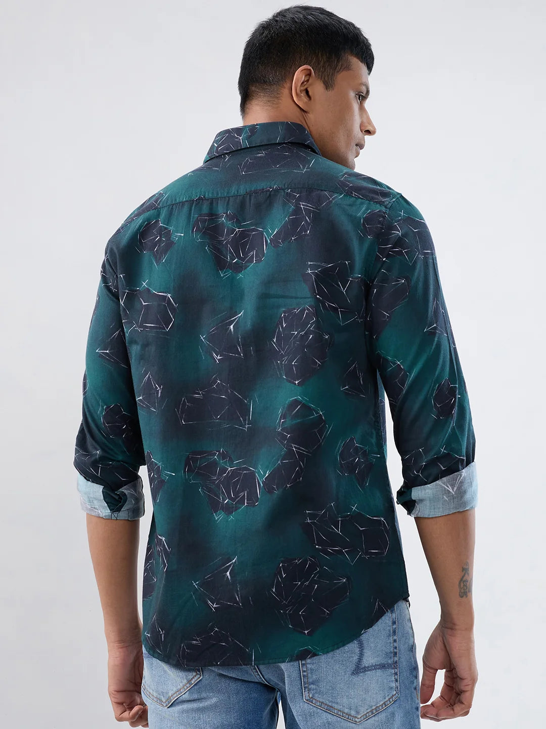 Men Shirt Print Green Regular Fit