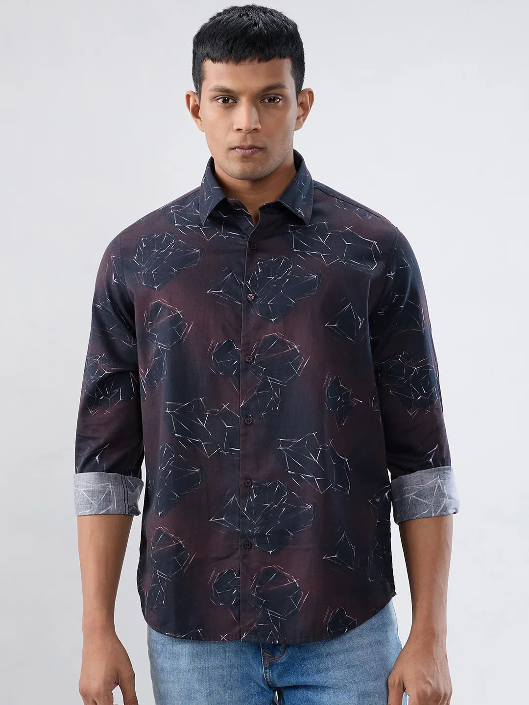 Men Shirt Print Red Regular Fit