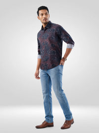 Men Shirt Print Red Regular Fit